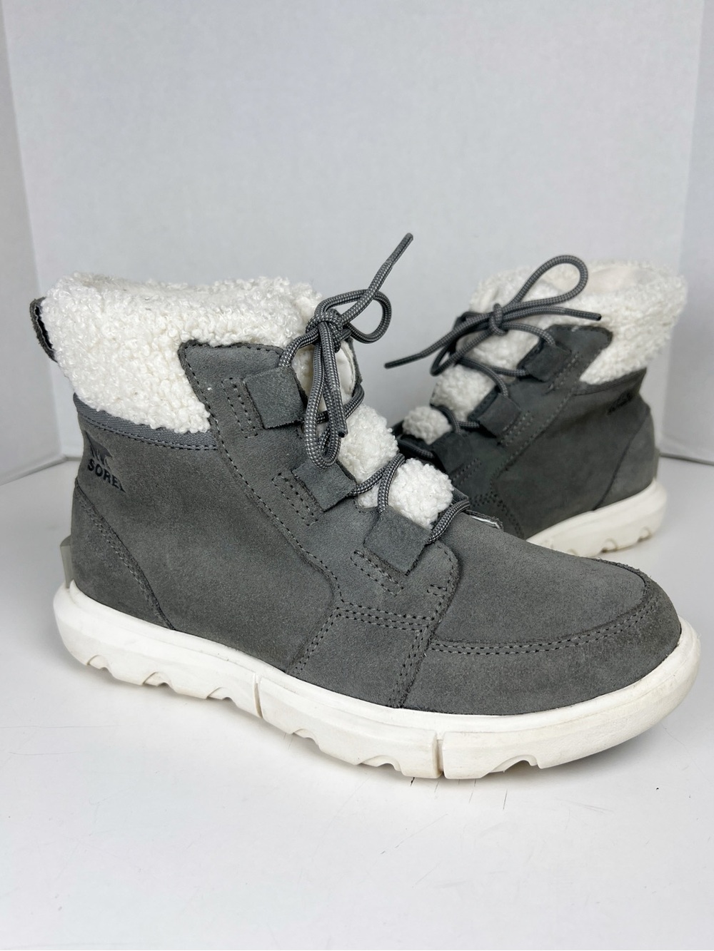 SOREL Women’s Size 6.5 Gray Suede Explorer II Next Carnival Waterproof Boots
